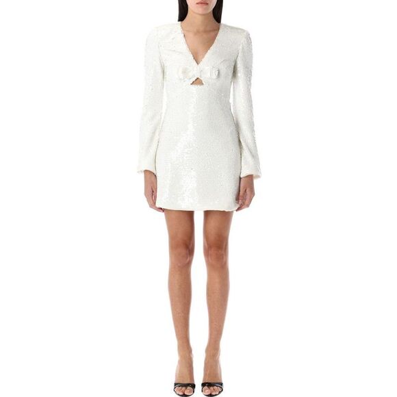 SELF-PORTRAIT Dresses & Skirts - SELF-PORTRAIT Sequin V-Neck Mini Dress with Bow Detail Women WHITE Dresses